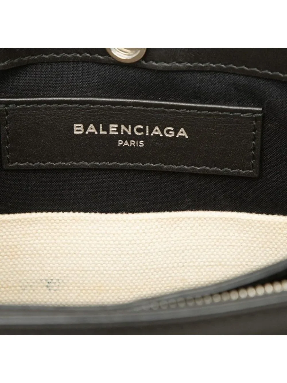 Balenciaga Navy Pochette Crossbody Shoulder Bag Beige Black Canvas Leather
